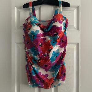 Mazu Swim Floral Plus Size (14) Tankini Top only Padded tata Support Cinched